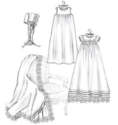 4865 BABY CHRISTENING DRESS,SLIP,HAT,UNDIES,BLNKT PATTERN NB-L